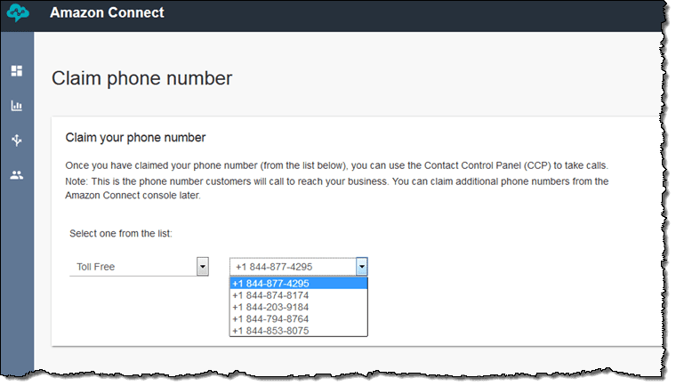 Amazon Connect Claiming a phone number