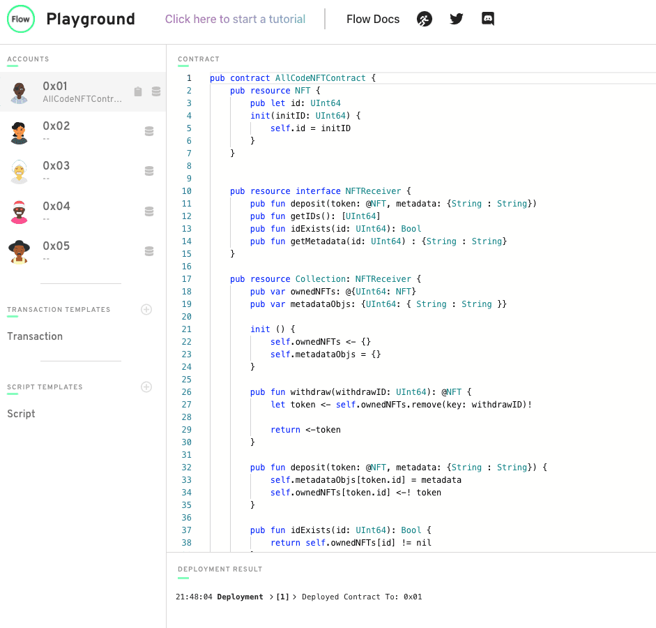 AllCode NFT Flow Playground Deployment