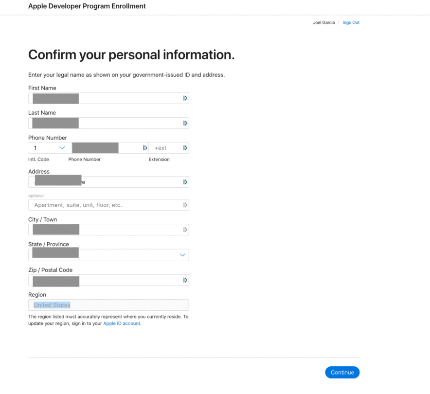 AllCode Apple Developer Enroll Personal Information