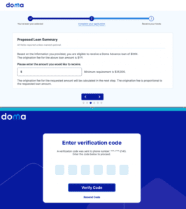 AllCode Doma Advance Proposed Loan Summary and Phone Number Verification