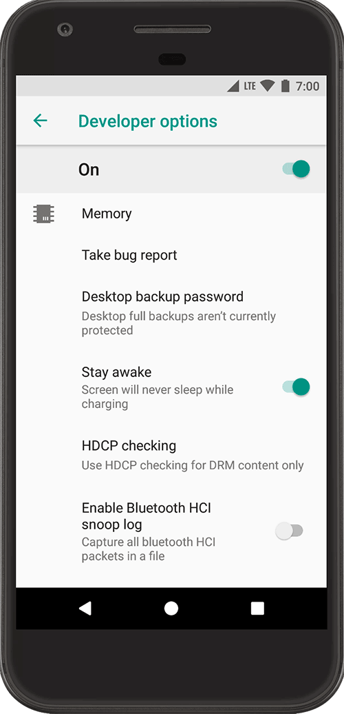 android developer settings screen