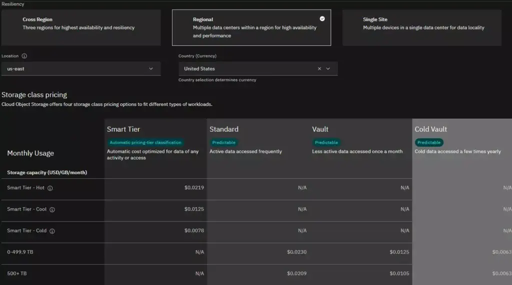 IBM Cloud Storage Pricing 