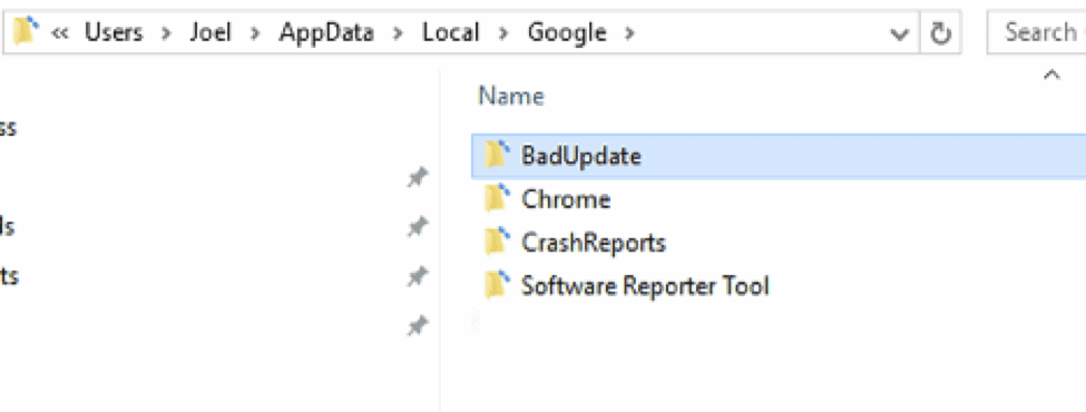 Rename the Google Update Folder to Google BadUpdate